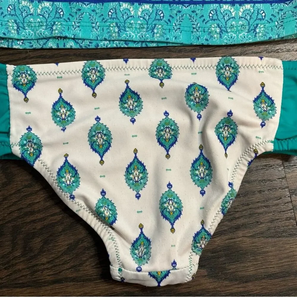 Cabana Life Rash Guard Bikini Set White Green Print 6-12 Months - Picture 8 of 10